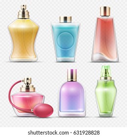 Perfume gift glass bottles isolated on transparent background vector illustration