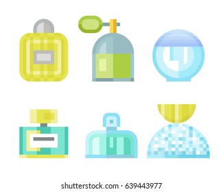 Perfume glamour fashionable beautiful cosmetic bottle female packaging tube vector illustration.