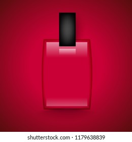 Perfume glass bottle on the red background