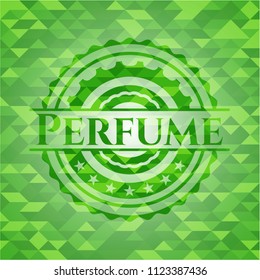 Perfume green emblem with triangle mosaic background