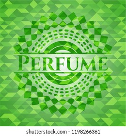 Perfume green emblem with triangle mosaic background