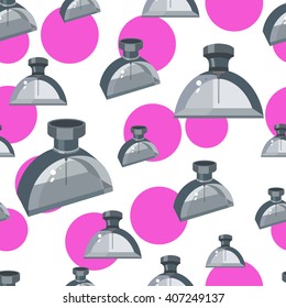 Perfume hand drawn icons set with different shapes of bottles. vector. Seamless vector pattern.