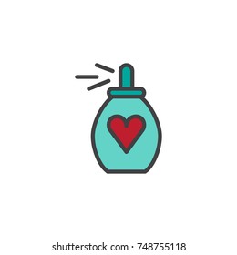 Perfume with heart filled outline icon, line vector sign, linear colorful pictogram isolated on white. Symbol, logo illustration. Pixel perfect vector graphics