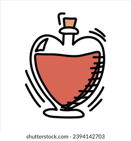 Perfume in a heart-shaped bottle, vector doodle illustration.