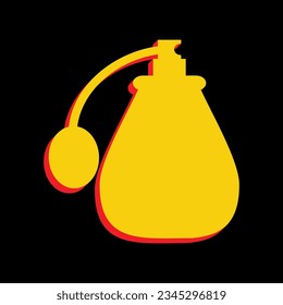 Icono Perfume. Icono Amarillo extruido 3D con los lados rojos un fondo negro. Ilustración.
