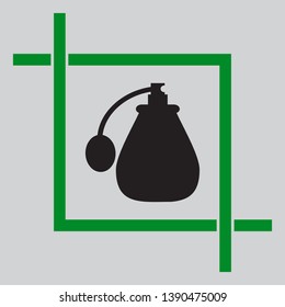 Perfume icon. Black icon inside green crop tool at light gray background