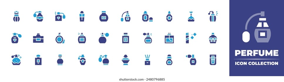 Perfume icon collection. Duotone color. Vector illustration. Containing fragrance, cologne, perfume, fragance, airfreshener, parfum.