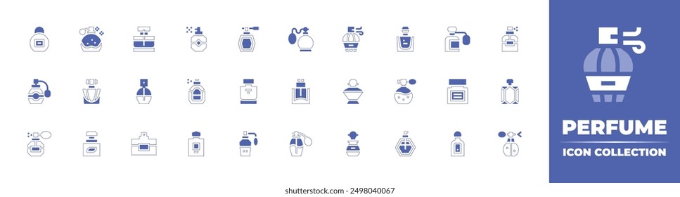 Perfume icon collection. Duotone style line stroke and bold. Vector illustration. Containing perfume, fragance, cologne, parfume, fragrance, beauty.