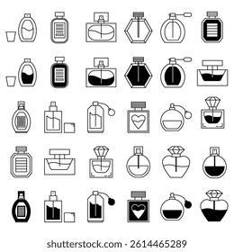 perfume icon collection, line and glyph
