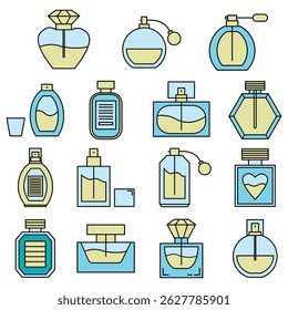 coleção de ícones de perfume, estilo preenchido contorno