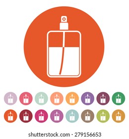The perfume icon. Cologne symbol. Flat Vector illustration. Button Set