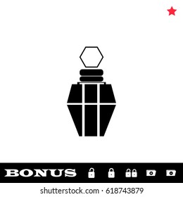 Perfume icon flat. Black pictogram on white background. Vector illustration symbol and bonus button open and closed lock, folder, star