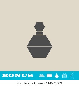 Perfume icon flat. Grey pictogram on light background. Vector illustration symbol and bonus button real estate, ottoman, vase, tv, fishing rod