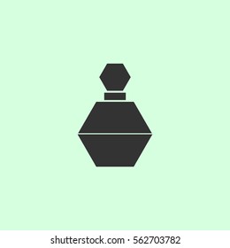 Perfume icon flat. Grey vector symbol on green background
