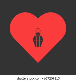 Perfume icon flat. Simple pictogram on heart background. Vector illustration symbol