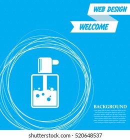 Perfume icon on a blue background with abstract circles around and place for your text. Vector illustration