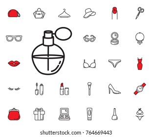 perfume icon on the white background. Beauty, Cosmetic, Shopping and Makeup Vector Icons Set . Cosmetic products, makeup brushes, lipstick, perfume, eye makeup. Women accessories. Fashion icons