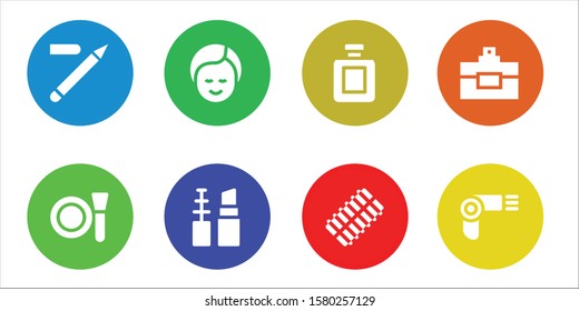 perfume icon set. 8 filled perfume icons.  Simple modern icons about  - Eyeliner, Make up, Makeup, Fragance, Hair curler, Perfume, Hairdryer