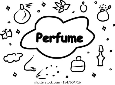 Perfume, icon set. Aroma, flat design. Social media illustration collection, silhouette of symbol, vector