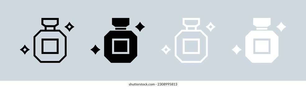 Perfume icon set in black and white. Bottle signs vector illustration.