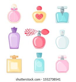 Perfume icon set in flat style isolated on white background. Vector illustration.