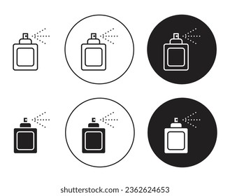 Perfume icon set. fresh fragrance spray bottle vector symbol. scent bottle sign in black filled and outlined style.