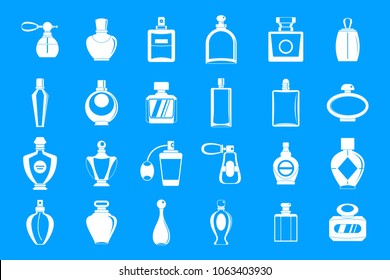 Perfume icon set. Simple set of perfume vector icons for web design isolated on blue background