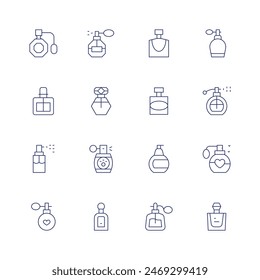 Perfume icon set. Thin line icon. Editable stroke. Containing aroma, fragance, parfume, fragrance, perfume.