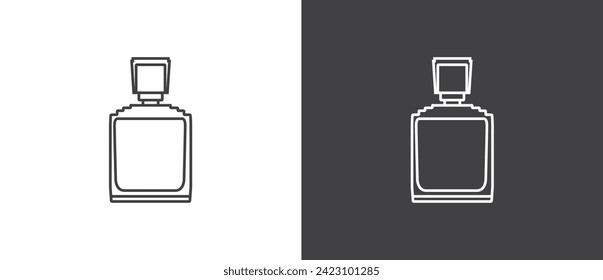 Perfume icon. Simple line icon of perfume. Eau de toilette. Packaging of various shapes, linear icons of parfumes in black and white background.