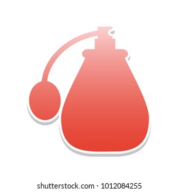 Perfume icon. Vector. Reddish icon with white and gray shadow on white background. Isolated.