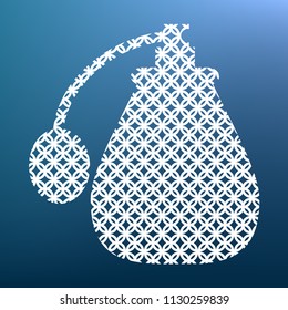 Perfume icon. Vector. White textured icon at lapis lazuli gradient background.