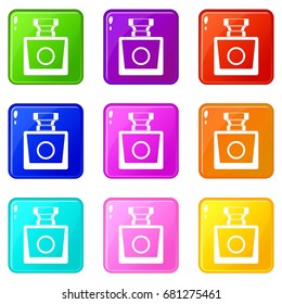 Perfume icons of 9 color set isolated vector illustration