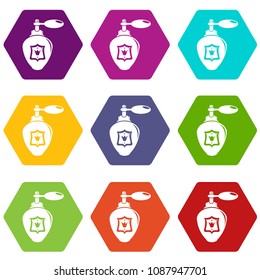 Perfume icons 9 set colorful isolated on white for web
