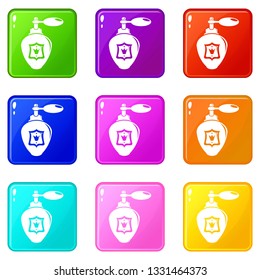 Perfume icons set 9 color collection isolated on white for any design