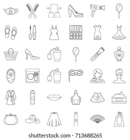 Perfume icons set. Outline style of 36 perfume vector icons for web isolated on white background