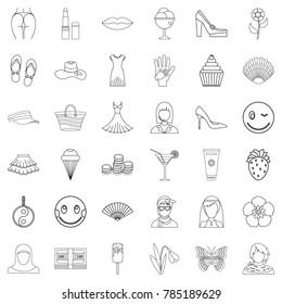 Perfume icons set. Outline style of 36 perfume vector icons for web isolated on white background