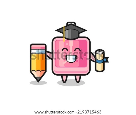 perfume illustration cartoon is graduation with a giant pencil , cute style design for t shirt, sticker, logo element