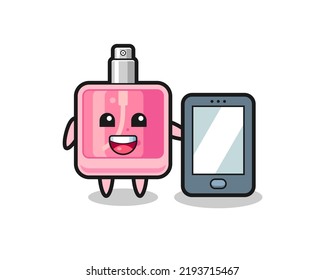 perfume illustration cartoon holding a smartphone , cute style design for t shirt, sticker, logo element