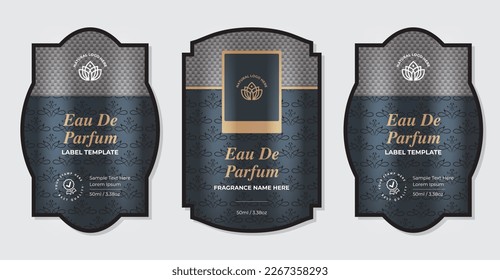 Perfume Label Design Packaging Design Set luxury products packaging, Eau De Perfume, Fragrance, Cosmetics Line golden backgrounds, floral patterns Illustration