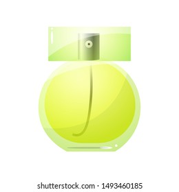 Perfume lemon color bottle icon. Raster illustration in flat cartoon style on white background