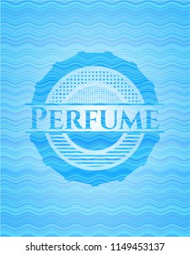 Perfume light blue water style badge.