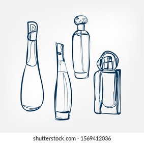 perfume line art sketch outline isolated design element cosmetics vector