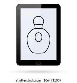 Perfume line vector icon on a realistic tablet. Flat design style