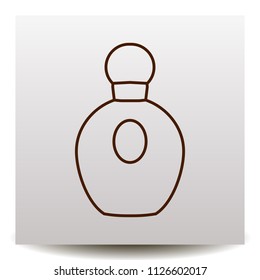 Perfume line vector icon on a realistic paper background with shadow. Flat design style