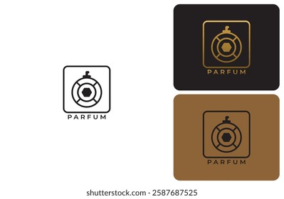 perfume logo with round perfume bottle concept