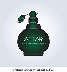 logotipo de perfume, tienda de perfumes, perfume de lujo, botella, color verde, perfume elegante, vintage, logotipo de attar, logotipo creativo, aerosol, fondo de plata