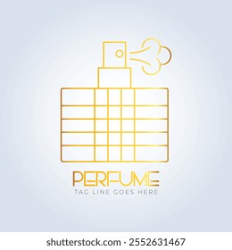 logotipo de perfume, tienda de perfumes, perfume de lujo, logotipo de la línea, botella, perfume elegante, logotipo del attar, color dorado, logotipo creativo, aerosol, fondo de plata