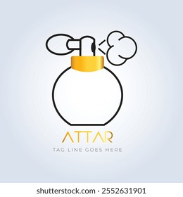 logotipo de perfume, loja de perfume, perfume de luxo, logotipo de linha, garrafa, cor amarela, perfume elegante, vintage, logotipo de attar, logotipo criativo, spray, fundo prateado