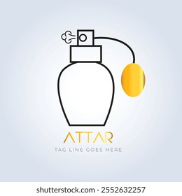 logotipo de perfume, loja de perfume, perfume de luxo, logotipo de linha, garrafa vintage, cor amarela, perfume elegante, logotipo de attar, logotipo criativo, spray, fundo de prata