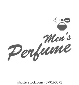 Perfume logotype with spray bottle. Vintage badge of men's perfume on white background. Use for perfume shop advertising, window signage. Perfume emblem, label. Vector illustration. Retro design style